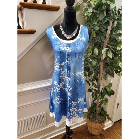 SHEIN Women's Blue Polyester Scoop Neck Sleeveless Knee Length Dress Size Large - Picture 1 of 10